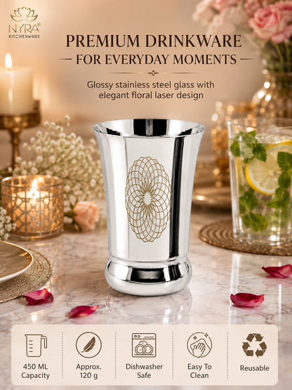 Stainless Steel Heavy Gauge Glass/Tumbler with Permanent Laser Design