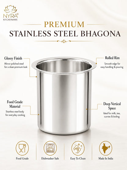 Stainless Steel Deep Water Gunj/Milk Pot/Tope/Bhagona - 10 sizes