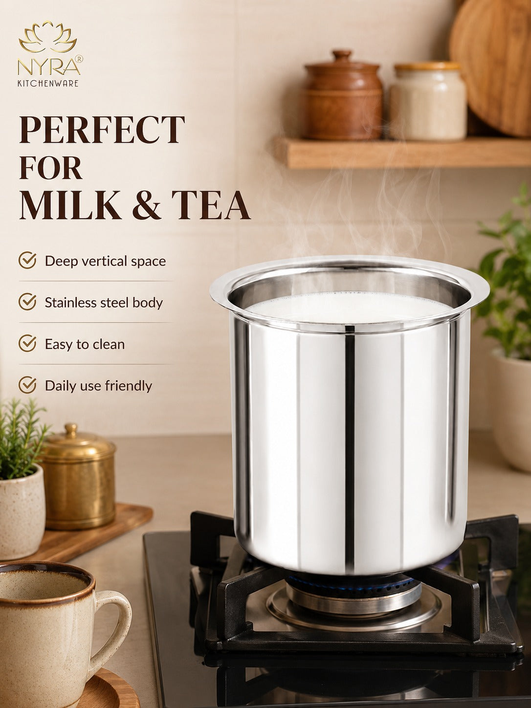 Stainless Steel Deep Water Gunj/Milk Pot/Tope/Bhagona - 10 sizes
