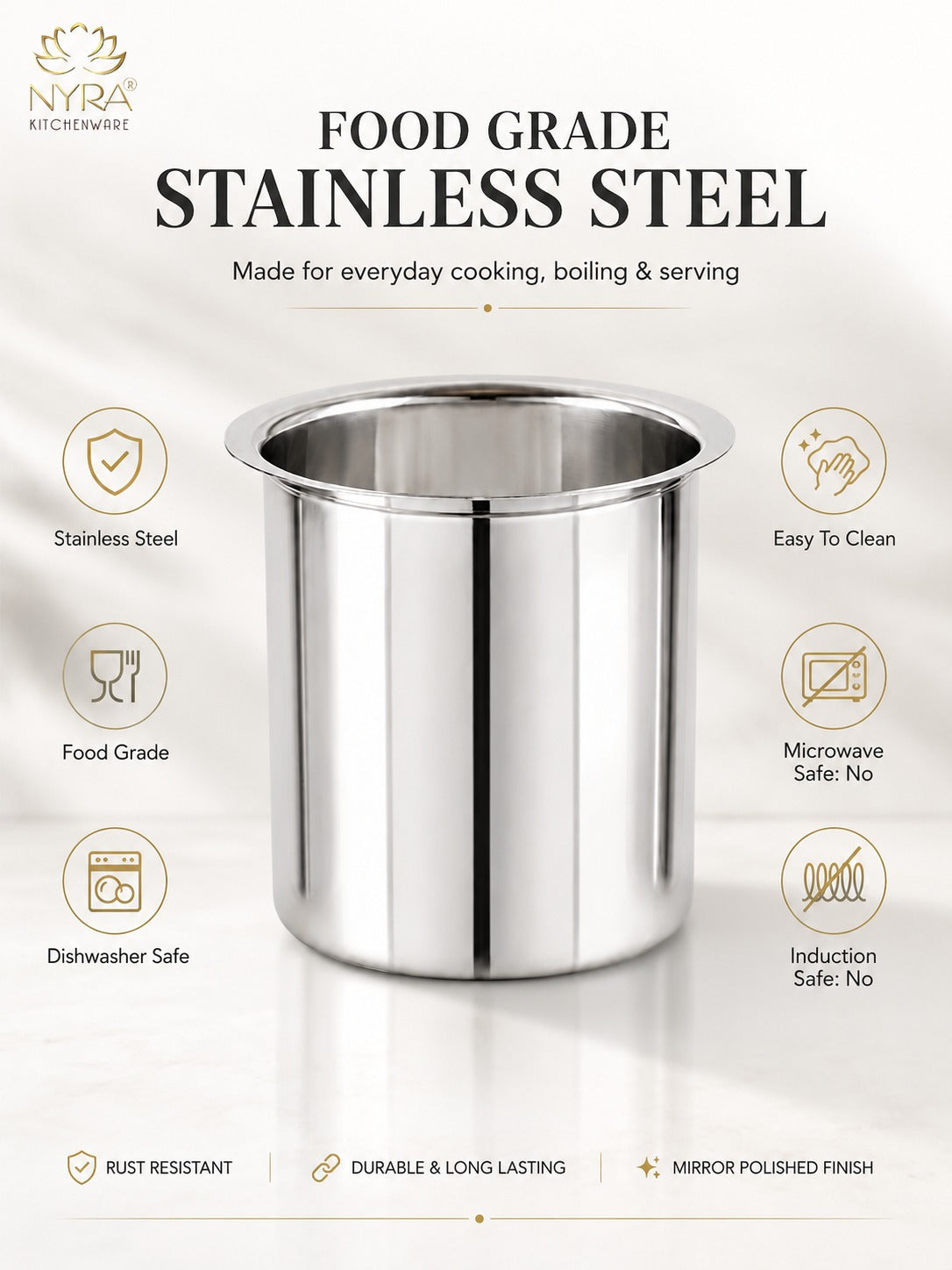 Stainless Steel Deep Water Gunj/Milk Pot/Tope/Bhagona - 10 sizes