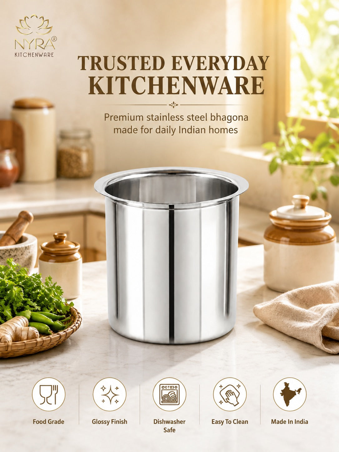 Stainless Steel Deep Water Gunj/Milk Pot/Tope/Bhagona - 10 sizes