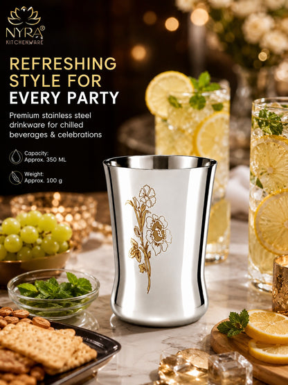 Stainless Steel Floral Laser-Printed Glass/Tumbler – Premium Drinkware Set