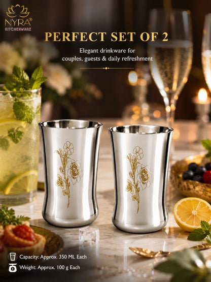 Stainless Steel Floral Laser-Printed Glass/Tumbler – Premium Drinkware Set