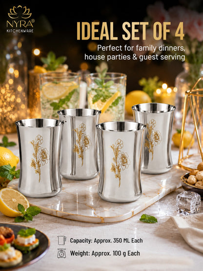 Stainless Steel Floral Laser-Printed Glass/Tumbler – Premium Drinkware Set