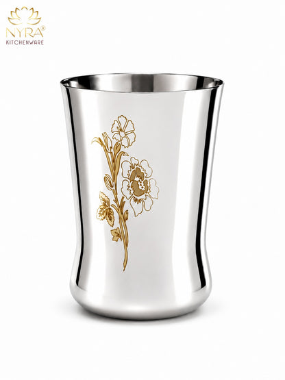 Stainless Steel Floral Laser-Printed Glass/Tumbler – Premium Drinkware Set