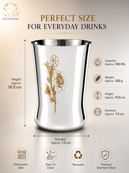 Stainless Steel Floral Laser-Printed Glass/Tumbler – Premium Drinkware Set