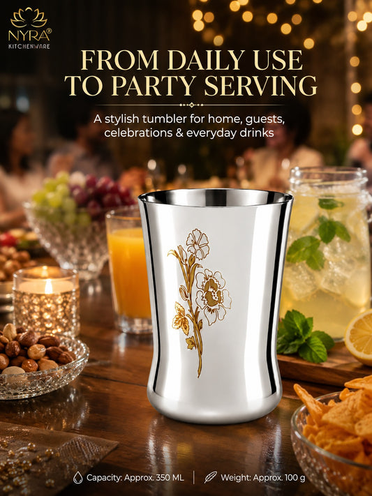 Stainless Steel Floral Laser-Printed Glass/Tumbler – Premium Drinkware Set