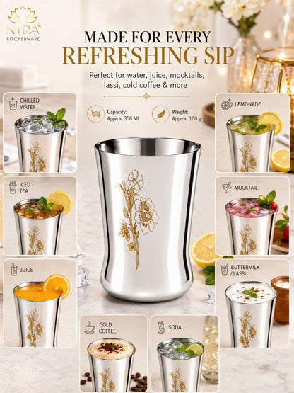 Stainless Steel Floral Laser-Printed Glass/Tumbler – Premium Drinkware Set