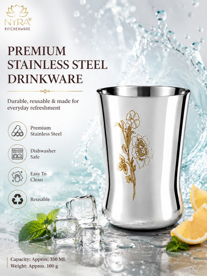 Stainless Steel Floral Laser-Printed Glass/Tumbler – Premium Drinkware Set