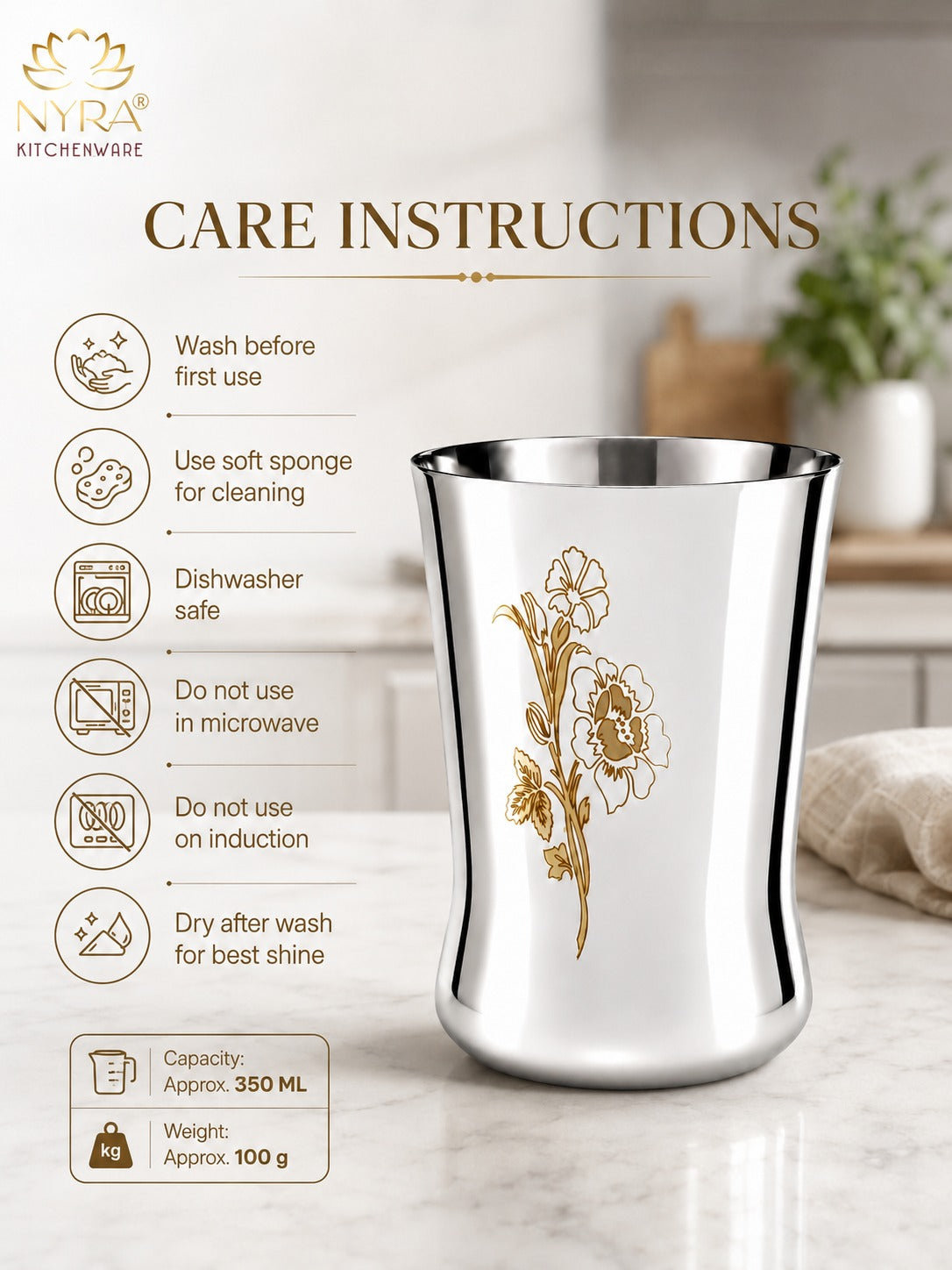 Stainless Steel Floral Laser-Printed Glass/Tumbler – Premium Drinkware Set