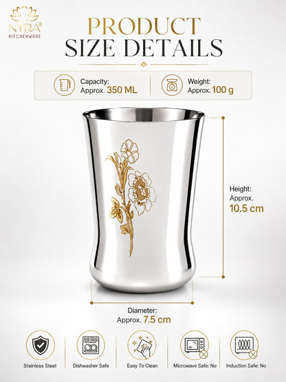 Stainless Steel Floral Laser-Printed Glass/Tumbler – Premium Drinkware Set
