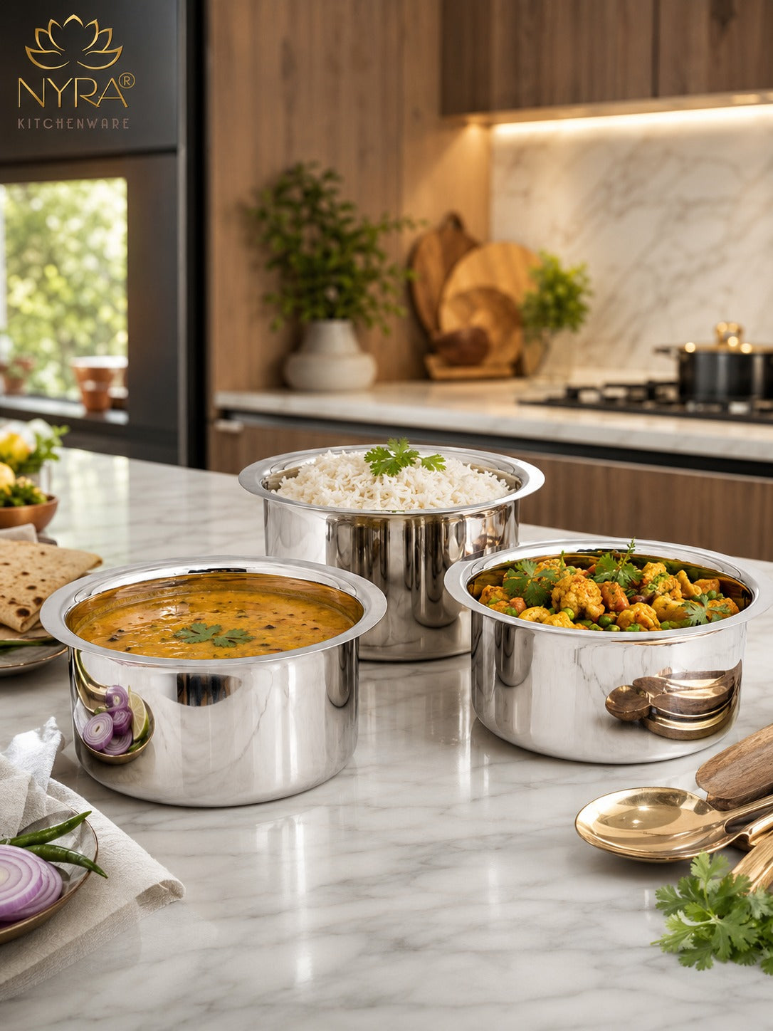 Premium Stainless Steel Tope Set (3-Piece) for All Cooktops - Heavy Duty & Flat Bottom