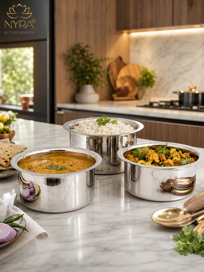 Premium Stainless Steel Tope Set (3-Piece) for All Cooktops - Heavy Duty & Flat Bottom