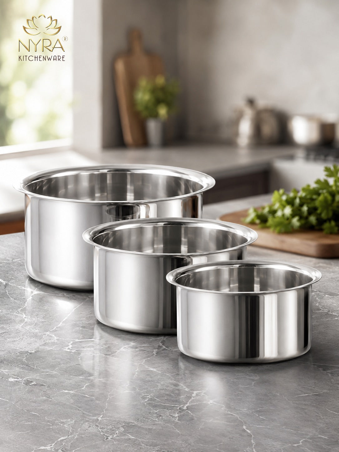 Premium Stainless Steel Tope Set (3-Piece) for All Cooktops - Heavy Duty & Flat Bottom