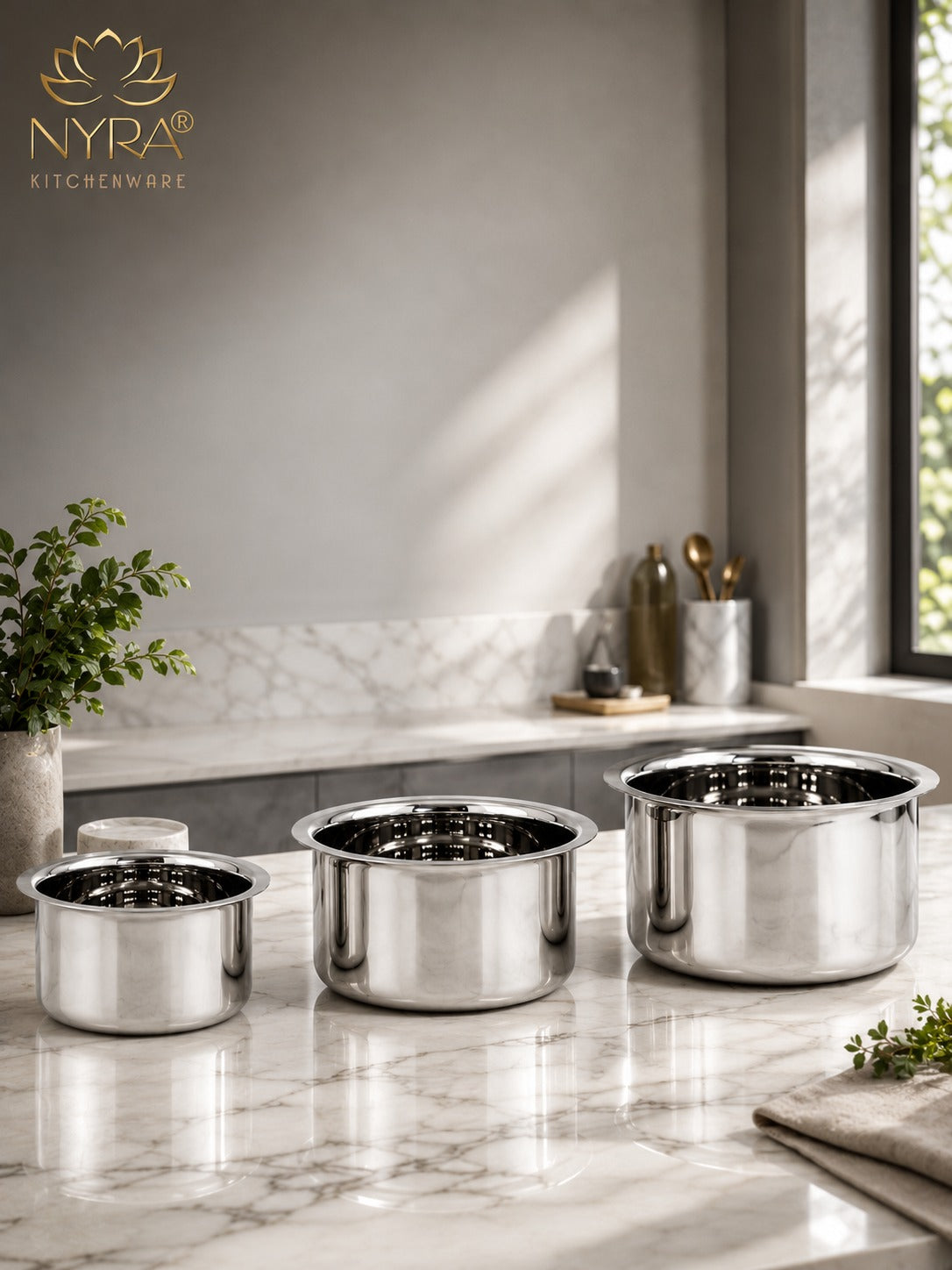 Premium Stainless Steel Tope Set (3-Piece) for All Cooktops - Heavy Duty & Flat Bottom