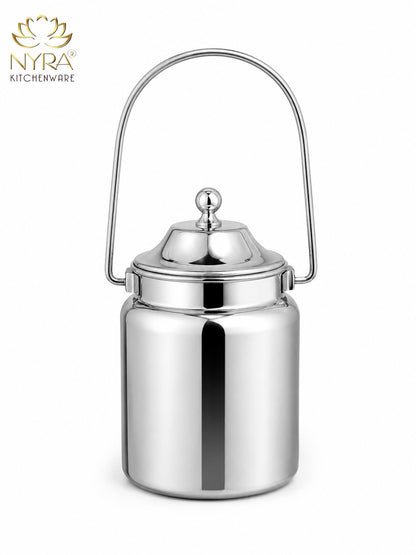 Stainless Steel Barni Milk Pot/Dolchi with Lid - Durable Storage Container