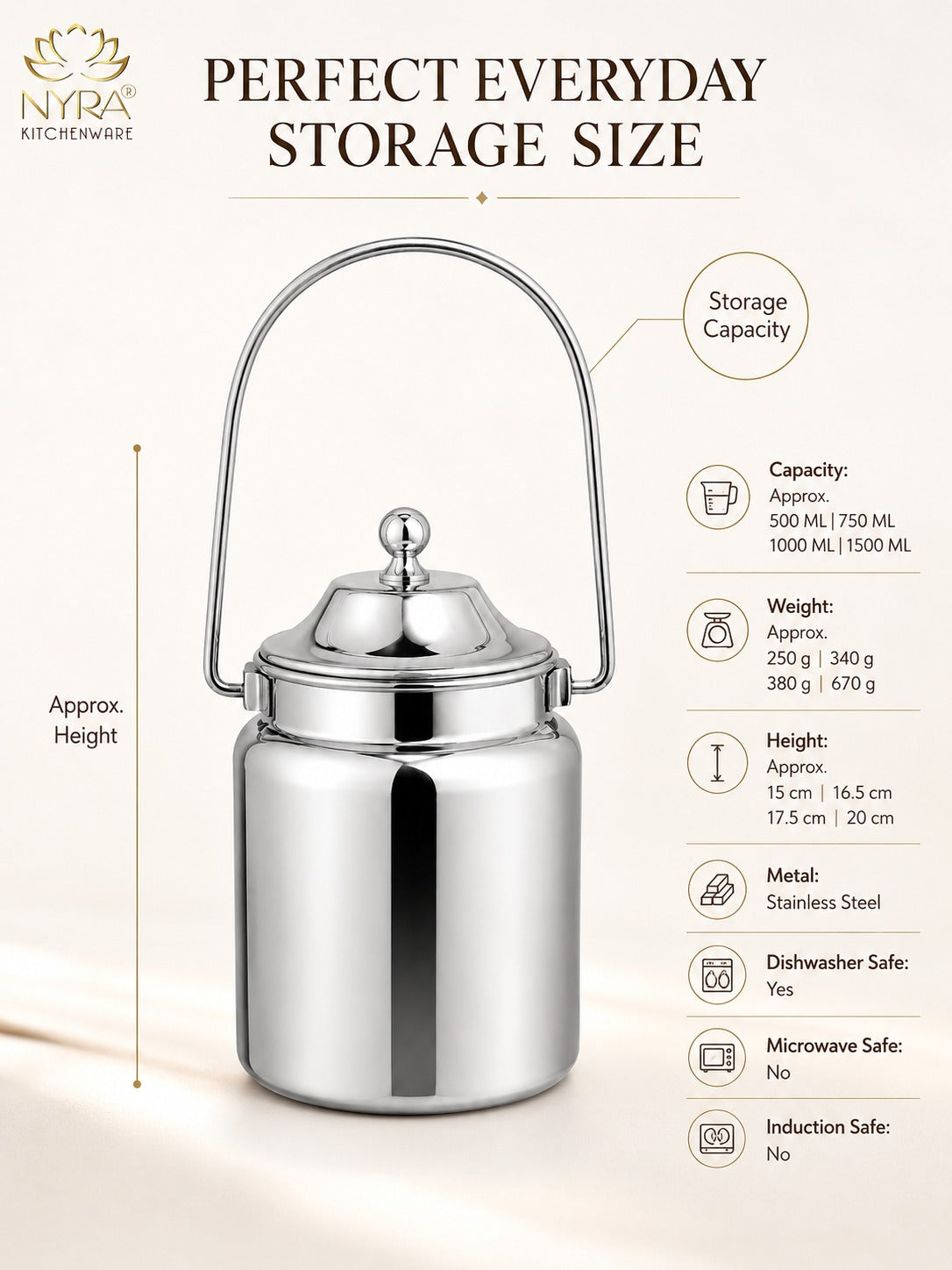Stainless Steel Barni Milk Pot/Dolchi with Lid - Durable Storage Container