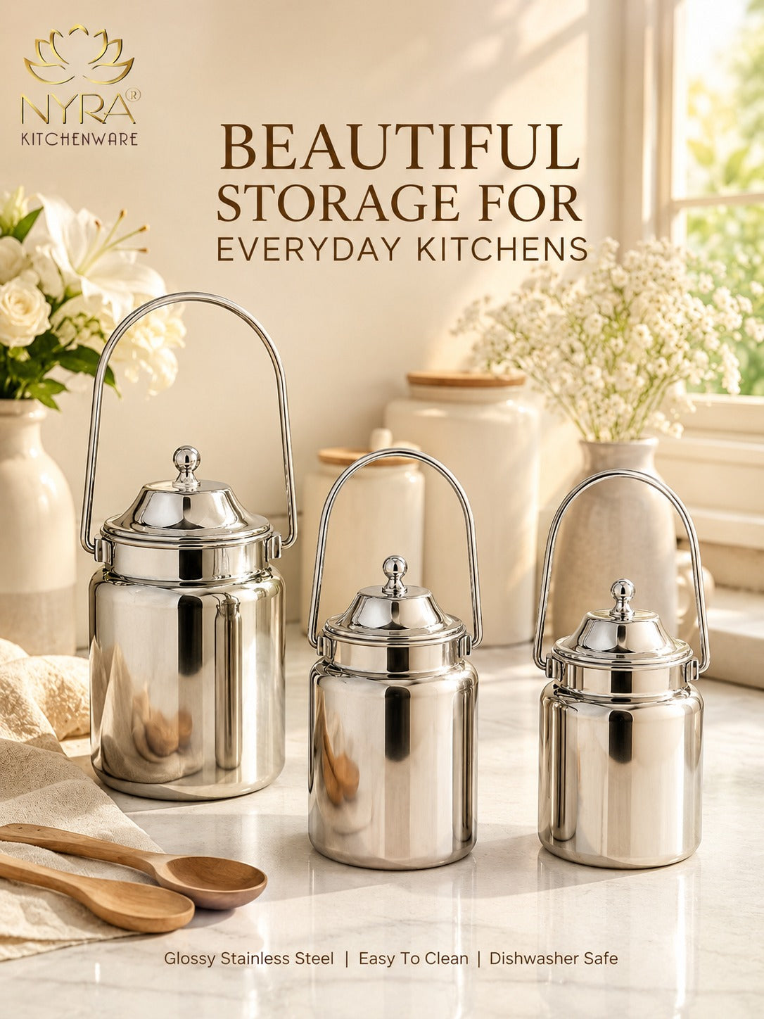 Stainless Steel Barni Milk Pot/Dolchi with Lid - Durable Storage Container