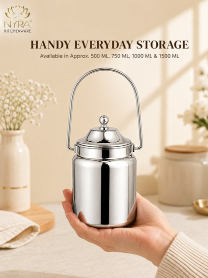 Stainless Steel Barni Milk Pot/Dolchi with Lid - Durable Storage Container