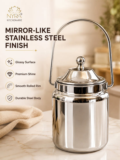 Stainless Steel Barni Milk Pot/Dolchi with Lid - Durable Storage Container