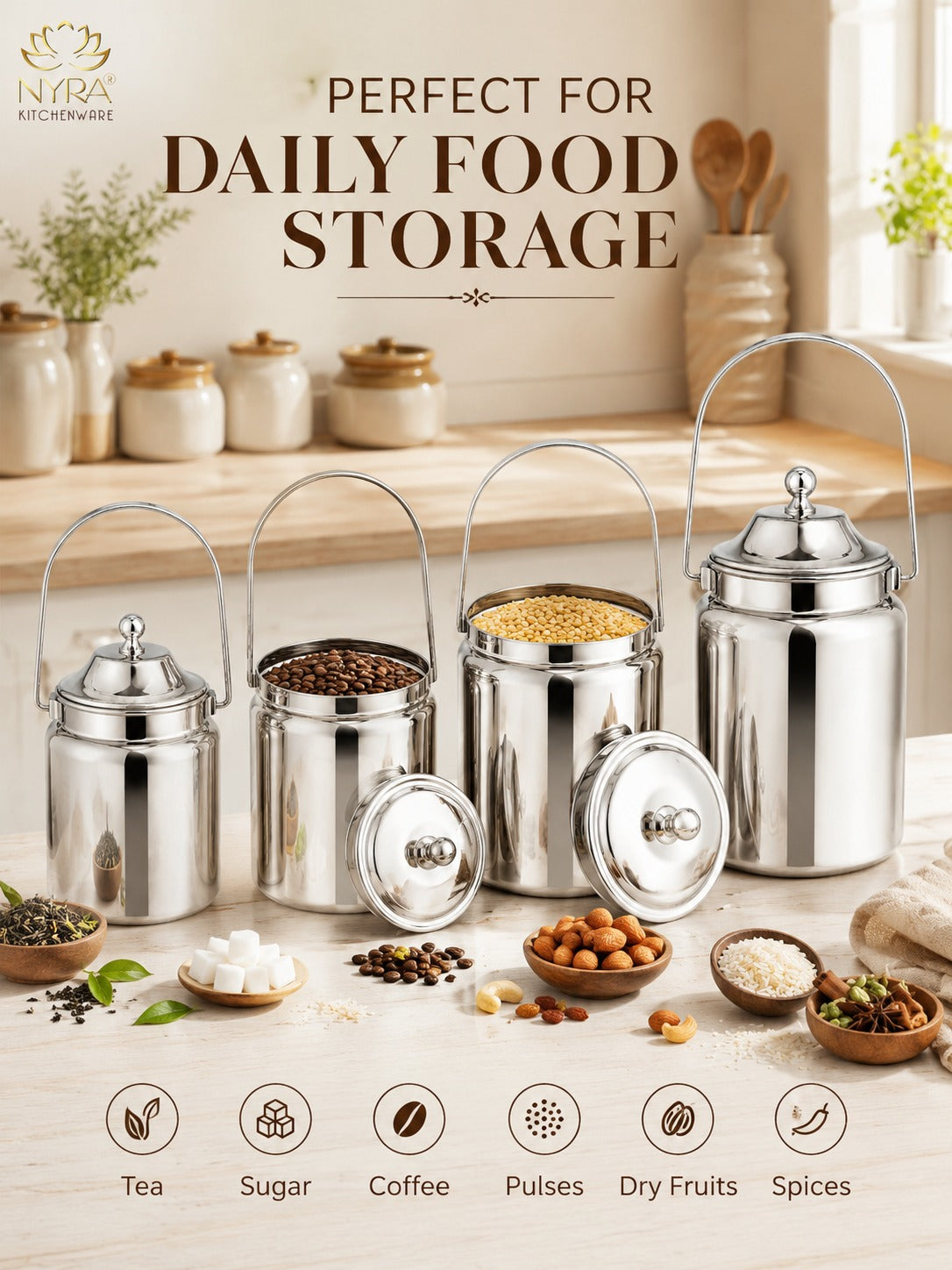 Stainless Steel Barni Milk Pot/Dolchi with Lid - Durable Storage Container