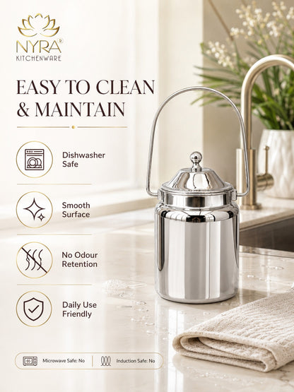 Stainless Steel Barni Milk Pot/Dolchi with Lid - Durable Storage Container