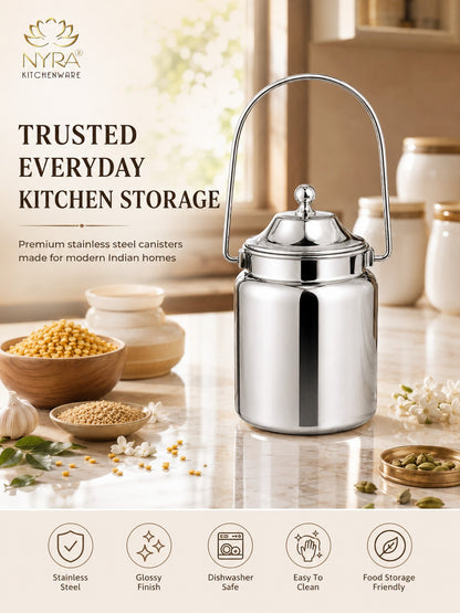 Stainless Steel Barni Milk Pot/Dolchi with Lid - Durable Storage Container