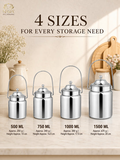 Stainless Steel Barni Milk Pot/Dolchi with Lid - Durable Storage Container