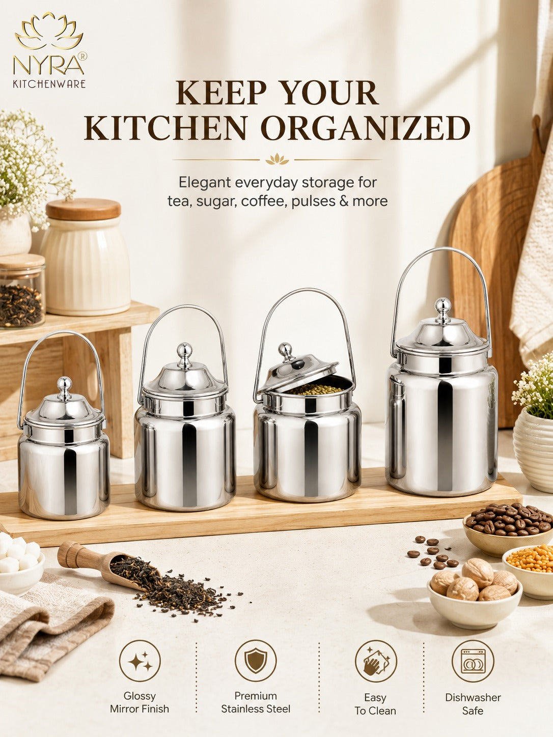 Stainless Steel Barni Milk Pot/Dolchi with Lid - Durable Storage Container