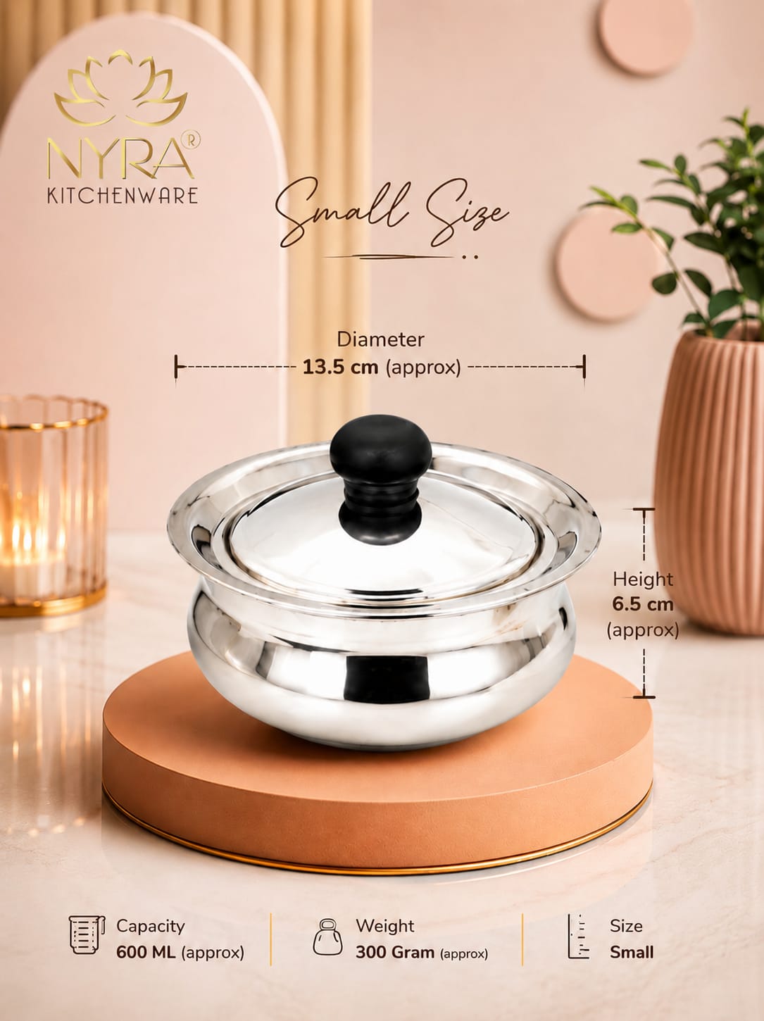 Stainless Steel Biryani Handis with Lid & PVC Knob - Set of 3pcs.