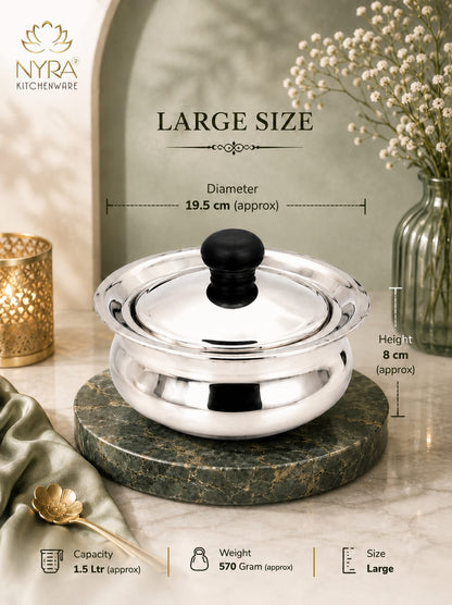 Stainless Steel Biryani Handis with Lid & PVC Knob - Set of 3pcs.