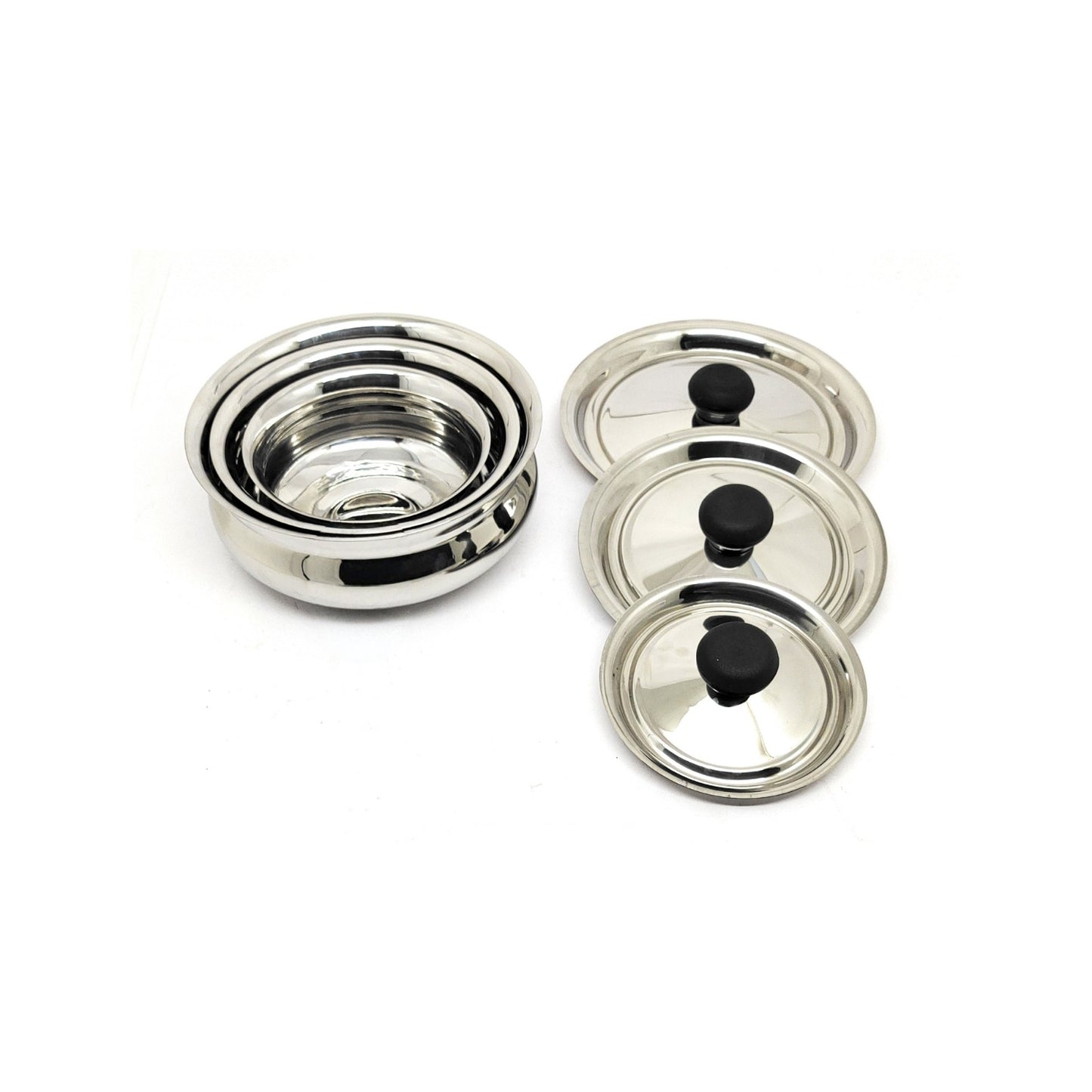Stainless Steel Biryani Handis with Lid & PVC Knob - Set of 3pcs.