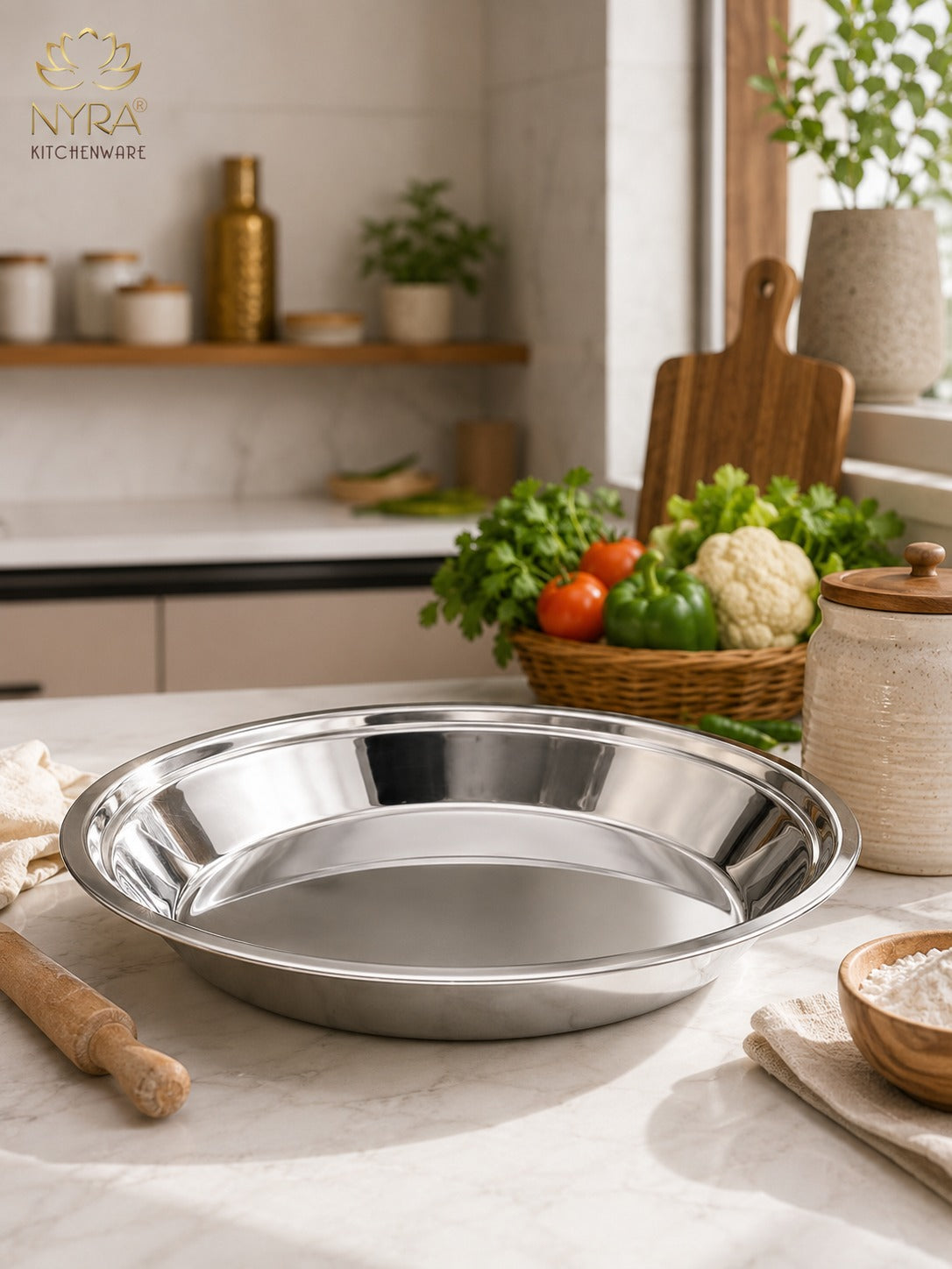 Stainless Steel Solid Parat for Dough/Flour Kneading - Heavy Gauge Atta Parat