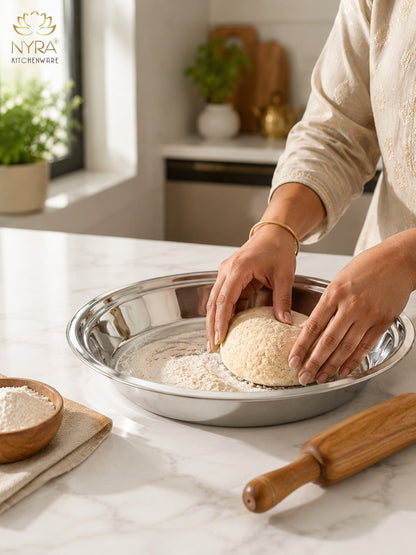 Stainless Steel Solid Parat for Dough/Flour Kneading - Heavy Gauge Atta Parat