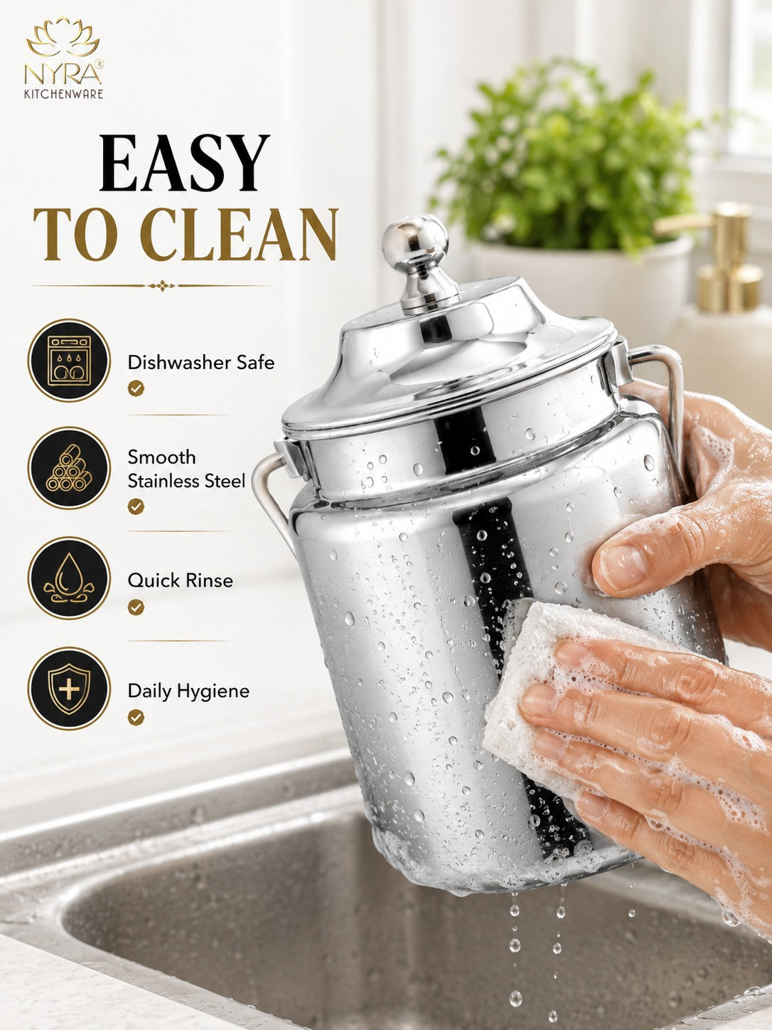 Stainless Steel Barni Milk Pot/Dolchi with Lid - Durable Storage Container