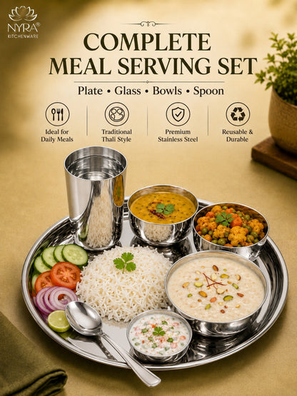 Stainless Steel Premium Thali/Dinner Set of 7-Pieces | Elegant Dinnerware