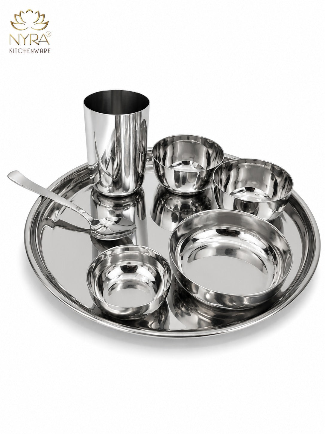 Stainless Steel Premium Thali/Dinner Set of 7-Pieces | Elegant Dinnerware
