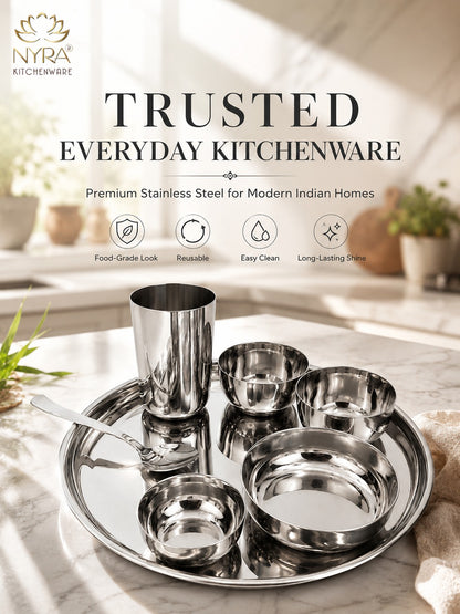 Stainless Steel Premium Thali/Dinner Set of 7-Pieces | Elegant Dinnerware