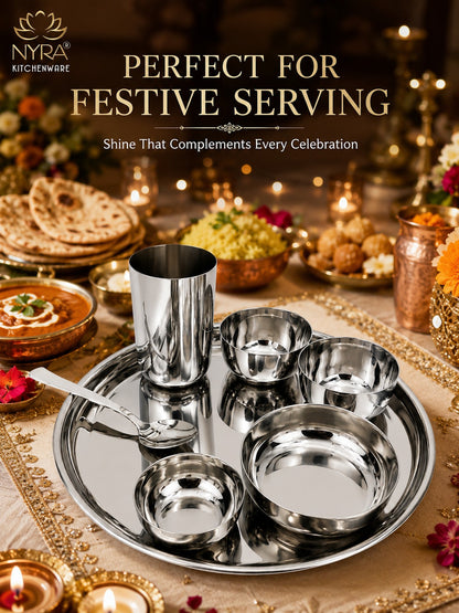 Stainless Steel Premium Thali/Dinner Set of 7-Pieces | Elegant Dinnerware