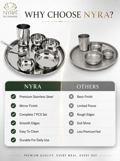 Stainless Steel Premium Thali/Dinner Set of 7-Pieces | Elegant Dinnerware