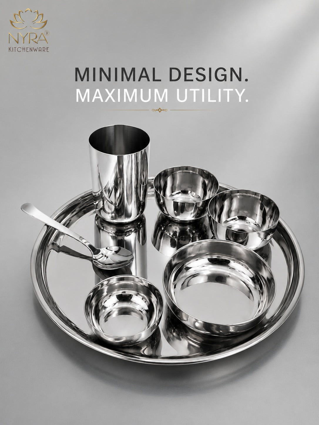 Stainless Steel Premium Thali/Dinner Set of 7-Pieces | Elegant Dinnerware