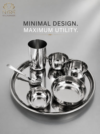 Stainless Steel Premium Thali/Dinner Set of 7-Pieces | Elegant Dinnerware