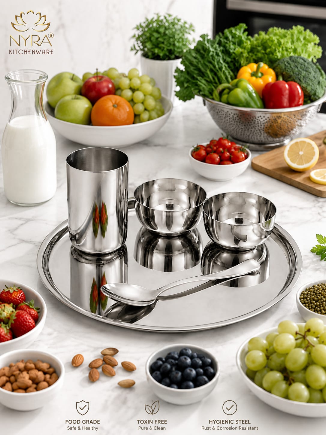 Stainless Steel Premium Thali/Dinner Set of 5pcs. |  Everyday use - Dinnerware set