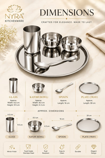 Stainless Steel Premium Thali/Dinner Set of 5pcs. |  Everyday use - Dinnerware set
