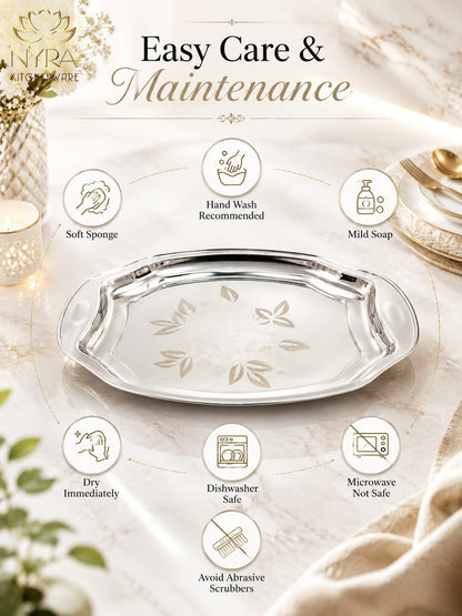 Designer Stainless Steel Serving Tray - Glossy Finish & Laser Print