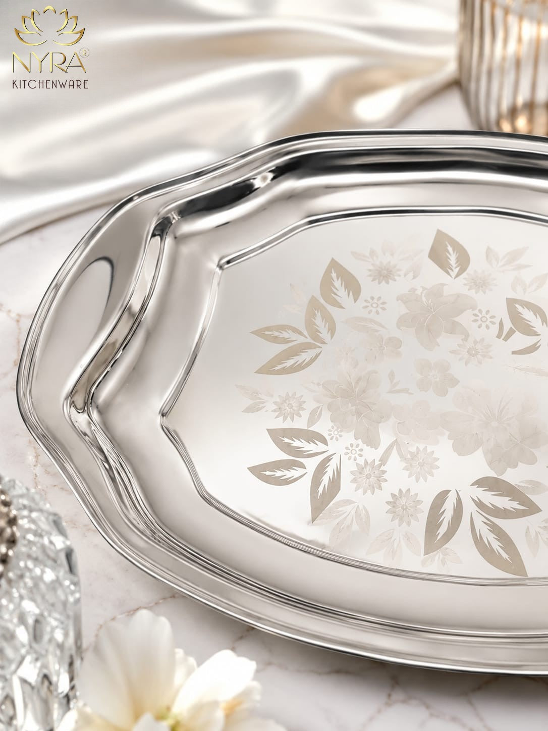 Designer Stainless Steel Serving Tray - Glossy Finish & Laser Print