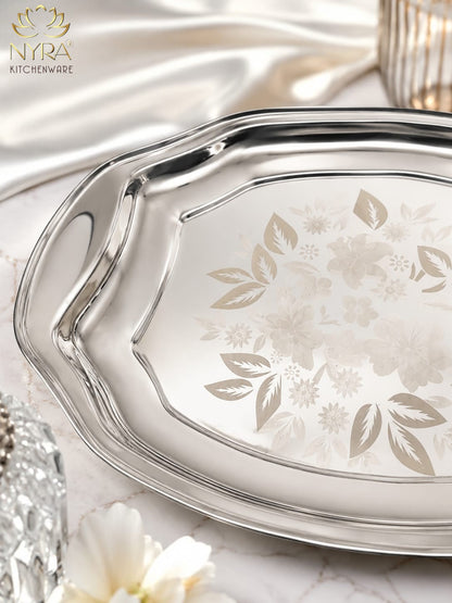 Designer Stainless Steel Serving Tray - Glossy Finish & Laser Print