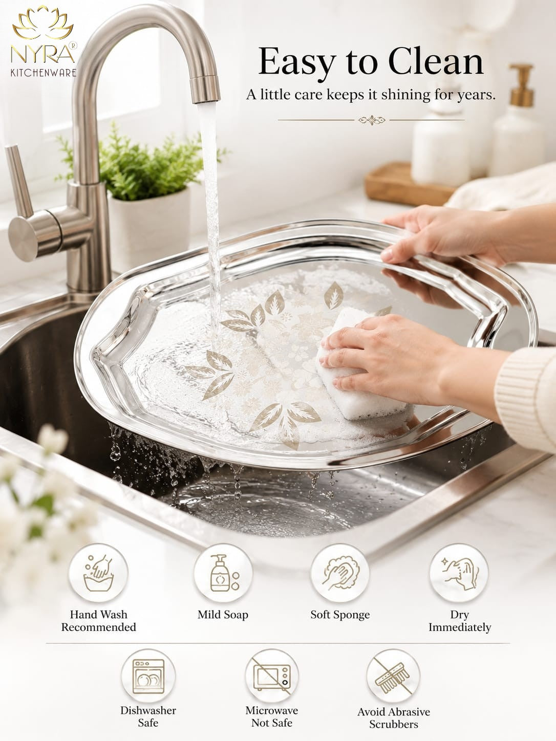 Designer Stainless Steel Serving Tray - Glossy Finish & Laser Print