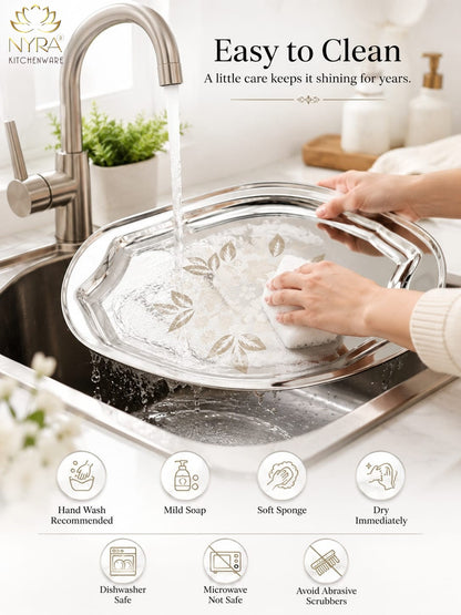Designer Stainless Steel Serving Tray - Glossy Finish & Laser Print