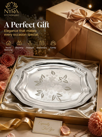 Designer Stainless Steel Serving Tray - Glossy Finish & Laser Print